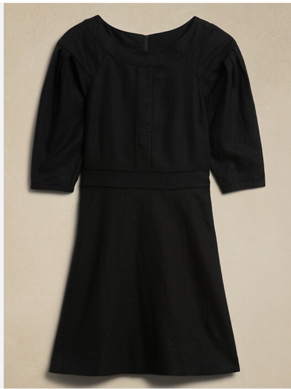 Banana Republic Black Linen-Blend Mini Dress with Three-Quarter Sleeves NEW